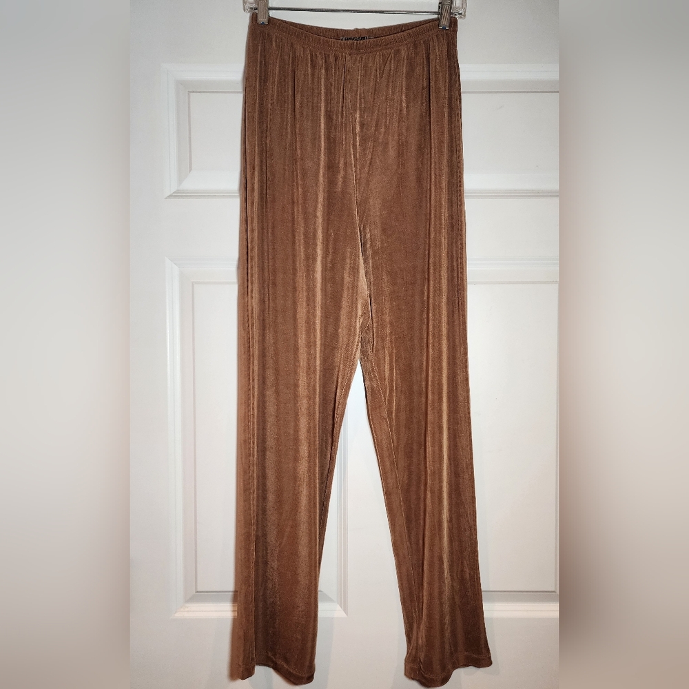 Slinky Brand Super Stretchy Brown Straight Leg Pants No Size 26in Waist
